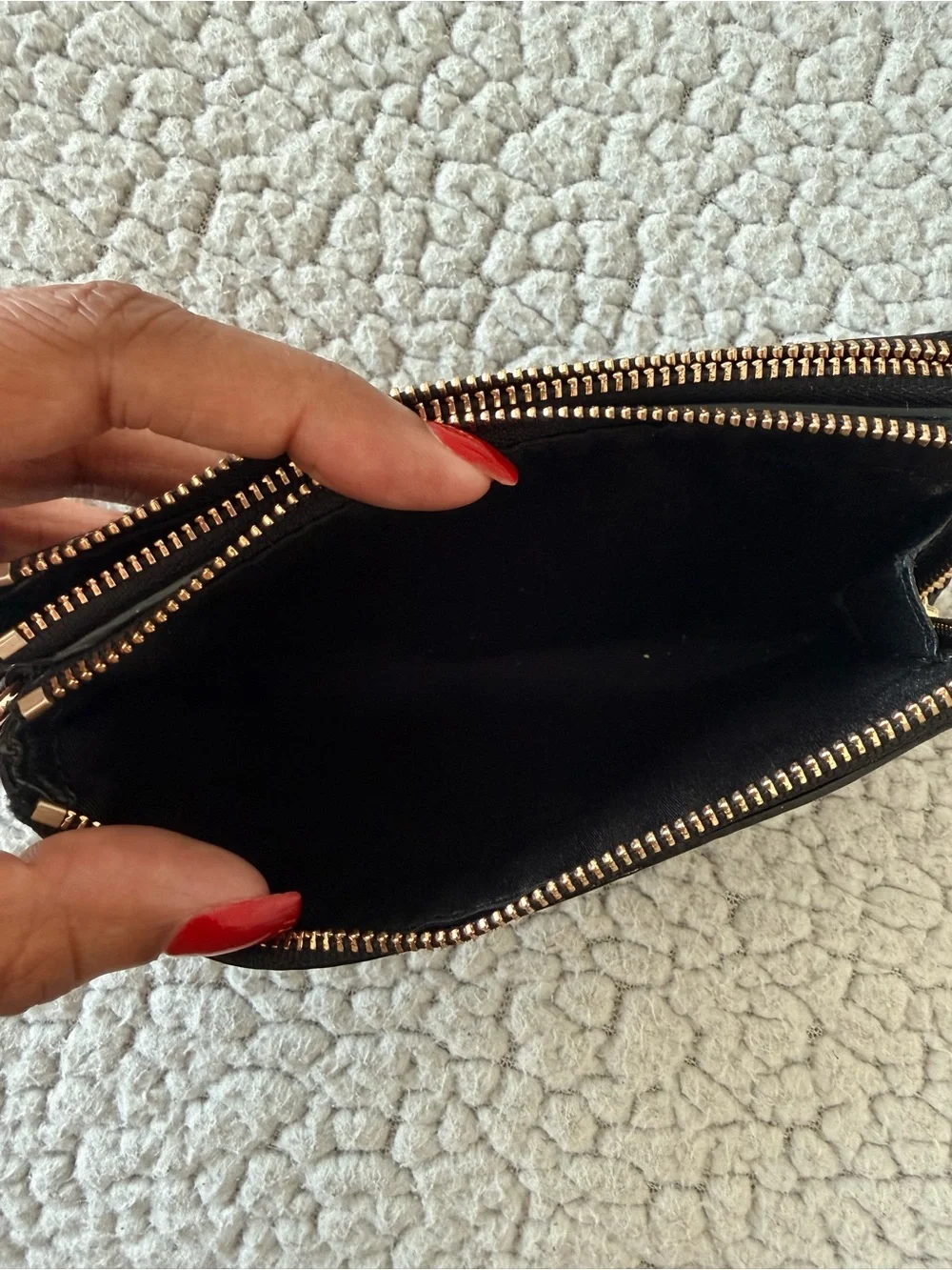 Coach Black Pebbled Leather Double Zip Wristlet Wallet Clutch Gold Hardware